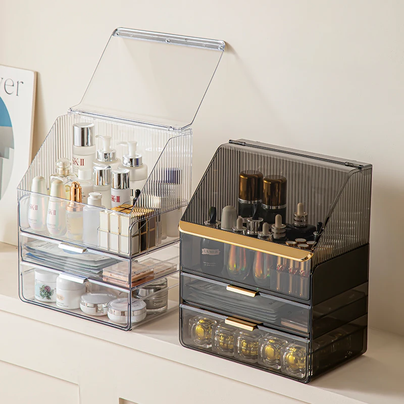 Organisateur cosmétique en plastique WANUO avec plusieurs compartiments, tiroirs de rangement en plastique transparent, organisateur de maquillage en plastique transparent