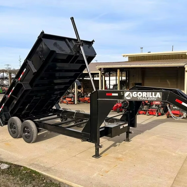 7x14 Gorilla Telescopic Gooseneck IBeam Dump Trailer 2ft Sides (2) 7K Axles