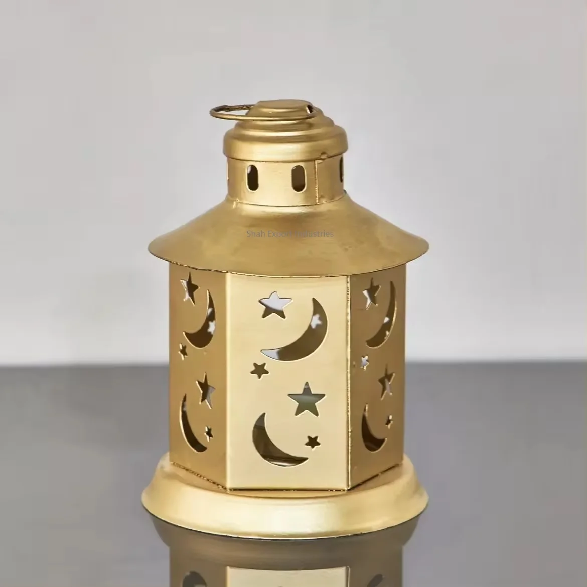 Moon and Star Cut Work Design Golden Mini Candle Lantern