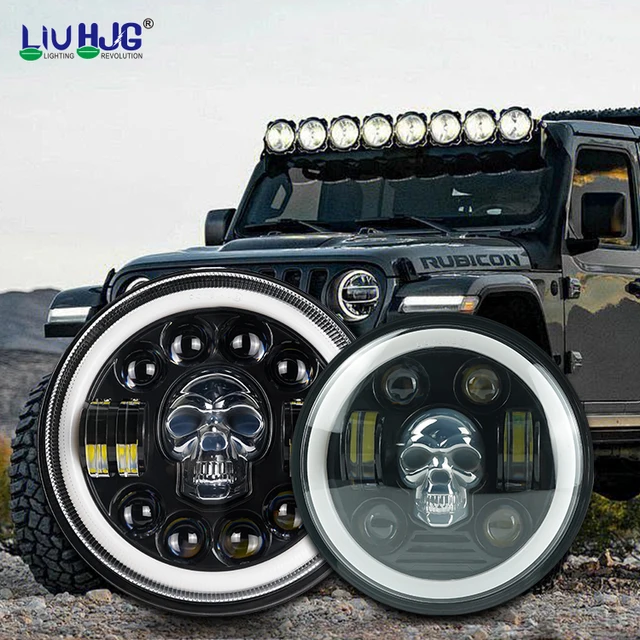 HJG 7 Inch Led Headlight Halo Lights Dual Color Yellow White 30w 7 Inch Round Motorcycle Lights For Jeeps Universal Car