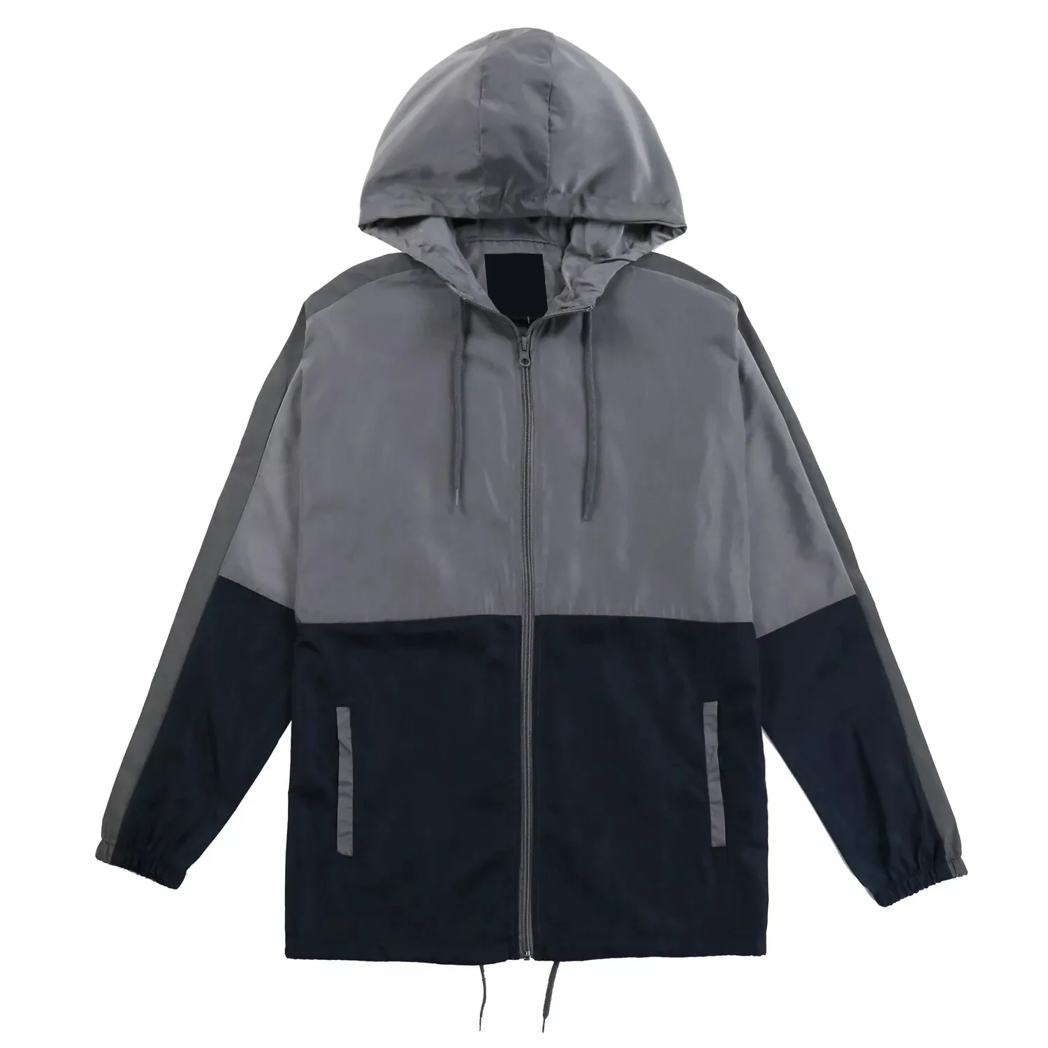 Mens Gray Navy Lightweight Windbreaker Water Resistant Hooded 