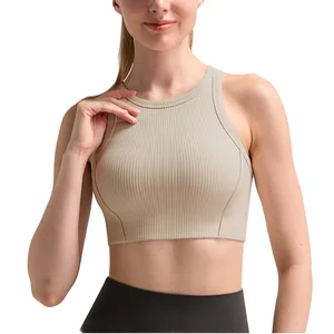 Women's High Impact Sports Rib Tank Top Breathable Yoga Bra for Workout & Rning Reversible Sexy Crop Top-XS