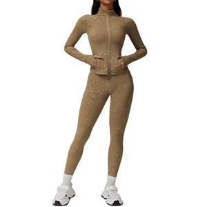 Workout Long Sleeve Printing Jackets Sportswear Gym High Waist Butt Lift Yoga Leggings Fitness Sets for Women