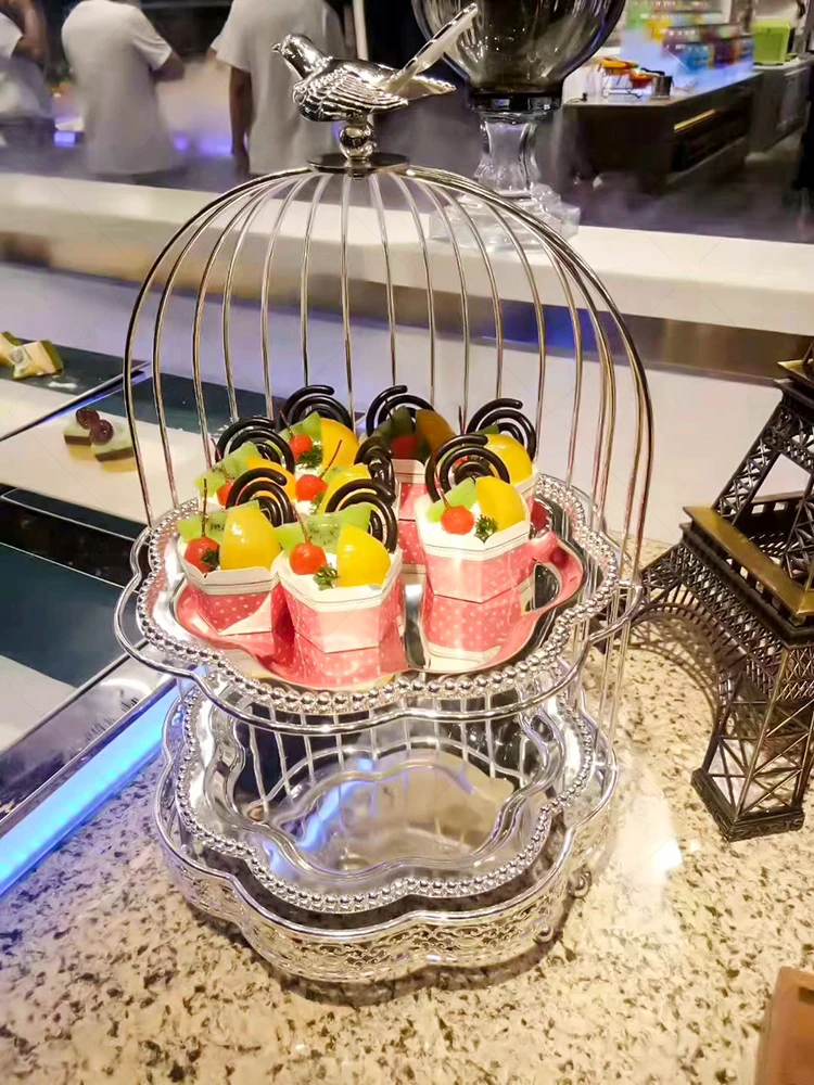 new arrival birdcage metal frame party decoration cake stand wedding dessert snack tray stand high end silver cake stand