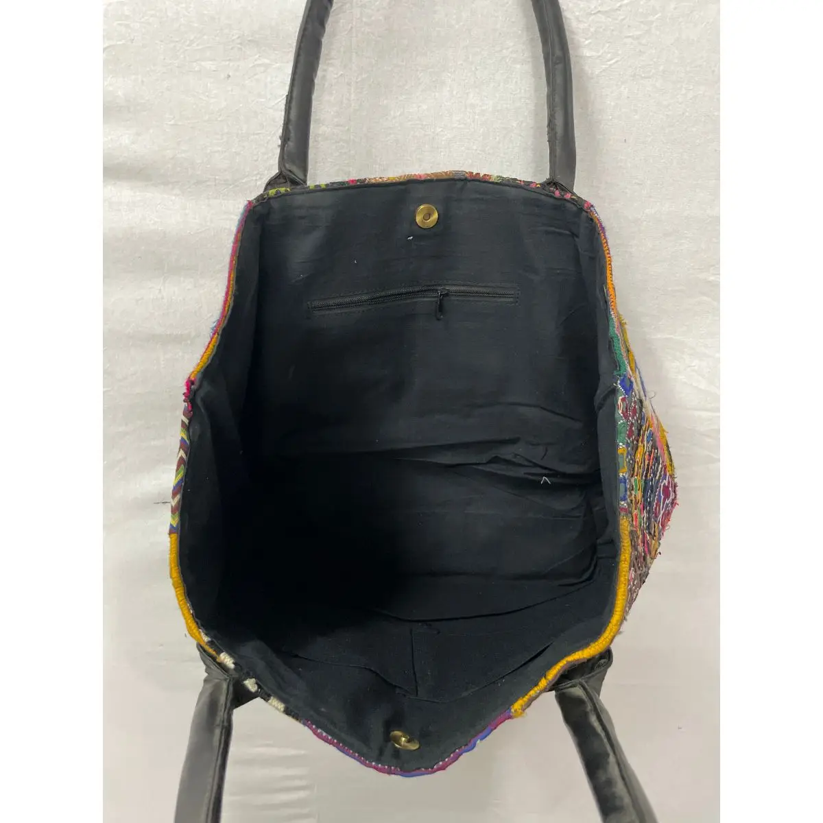 Large embroidered black leather bag, Banjara tote bag, boho leather purse,  Kuchi leather bag, boho tote bag, ethnic leather bag, tribal bag