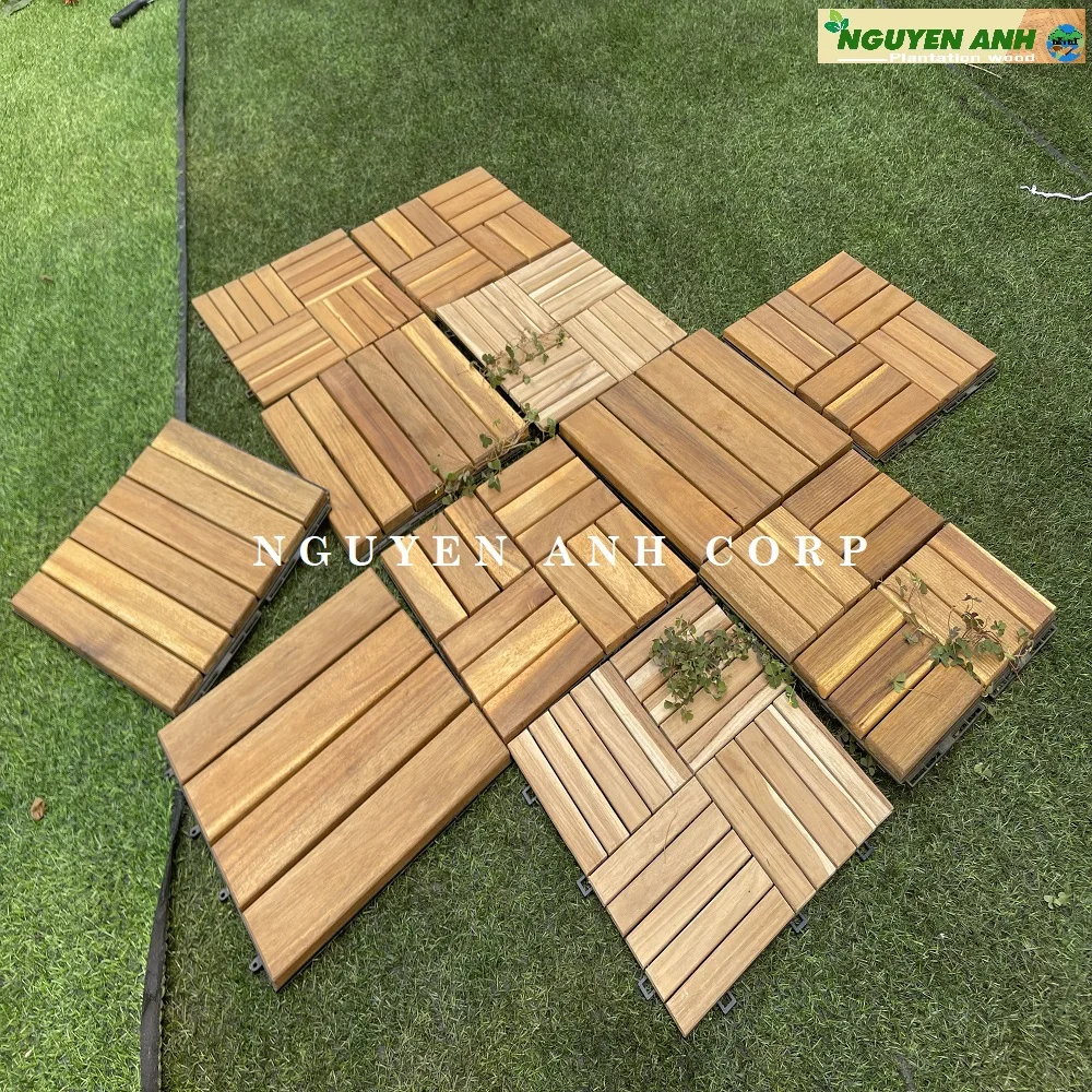 Teak Wood Deck Tiles Acacia Decking Floor With Interlocking Plastic