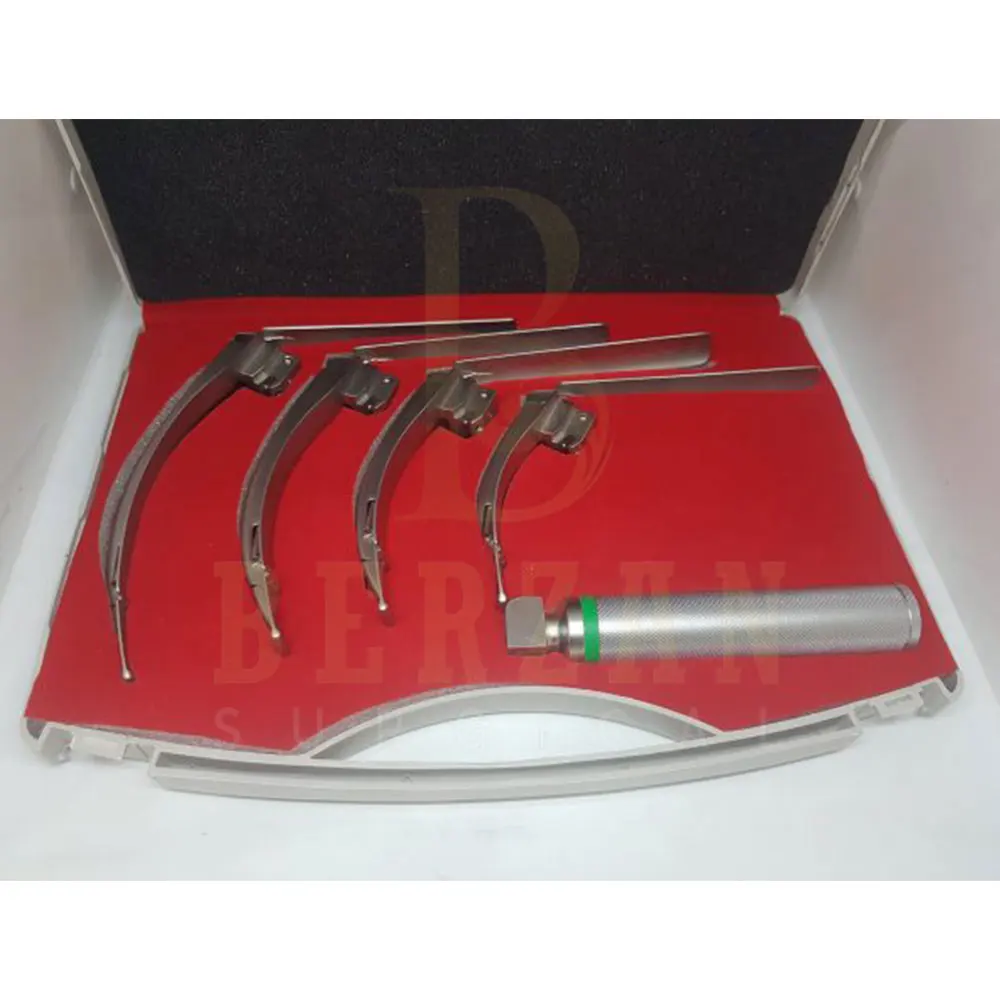 Ent Laryngoscope Set Fiber Optical Laryngoscope Mac Set Of 4 Blade Reusable Laryngoscope Set