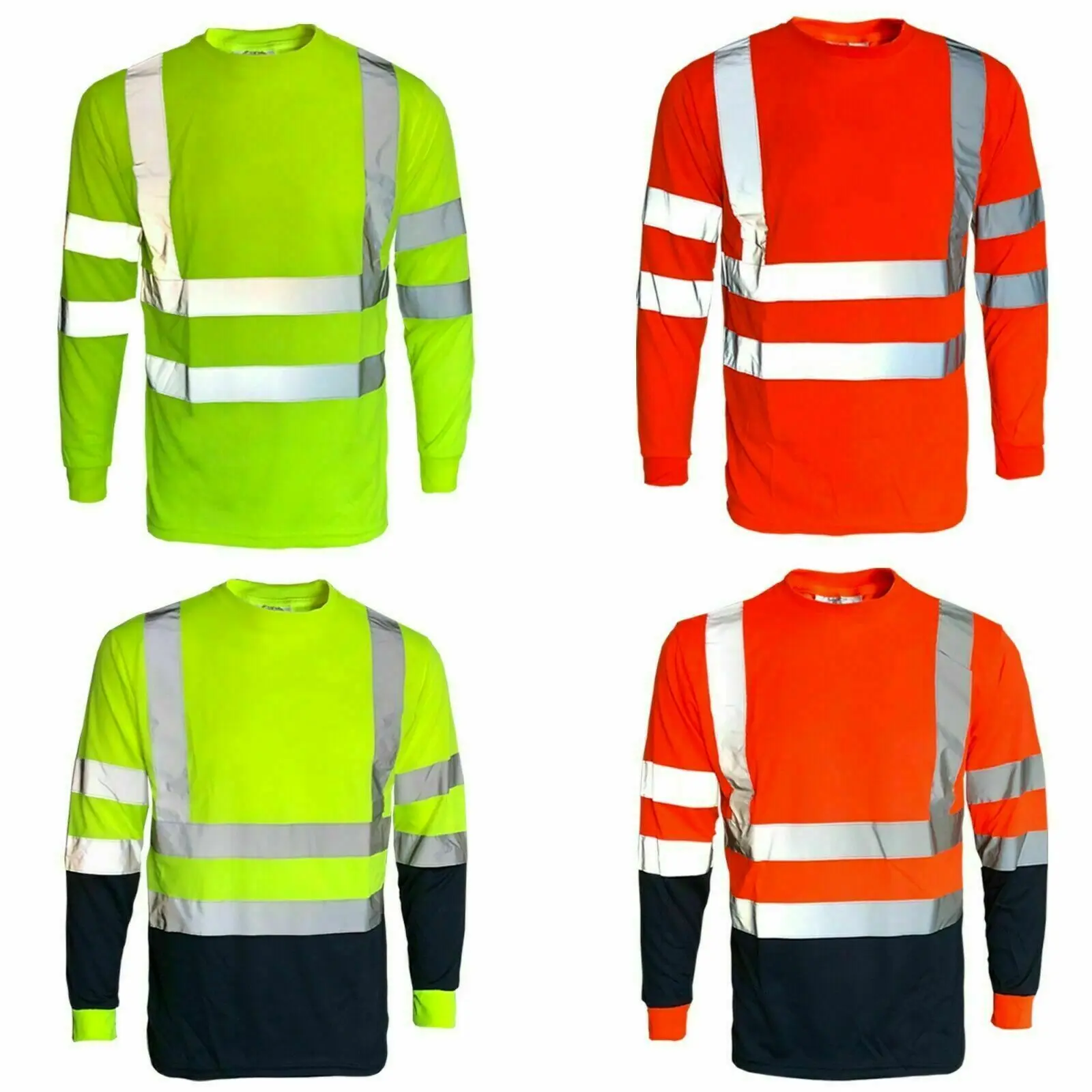 Men Hi Viz Crew Neck T Shirt High Visibility Work Dry Fit Long Sleeve