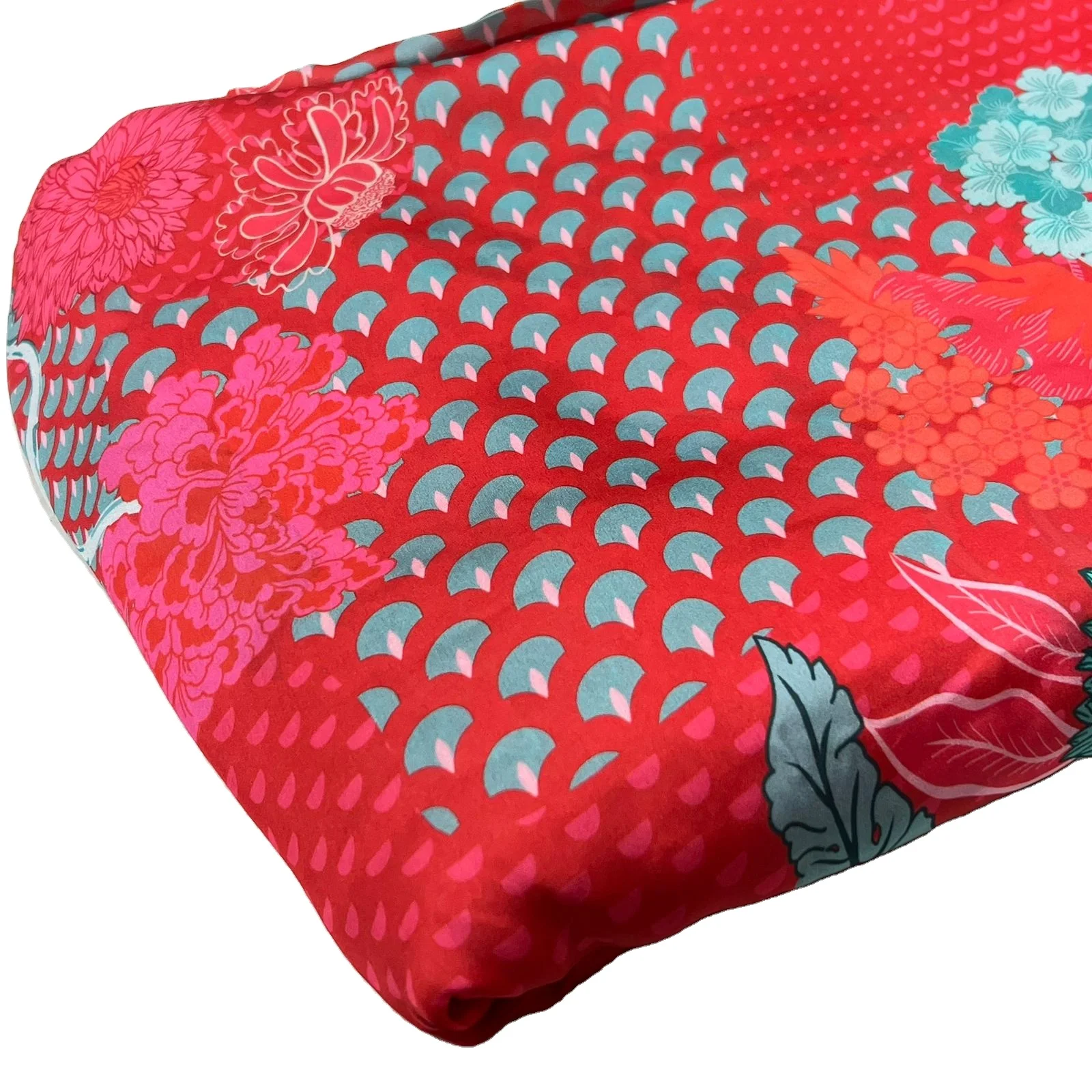 Red Color Digital Printed Polyester Cotton Fabric Lace Africa Lace Fabrics Textile for Women's Wear and Vex Fabrics