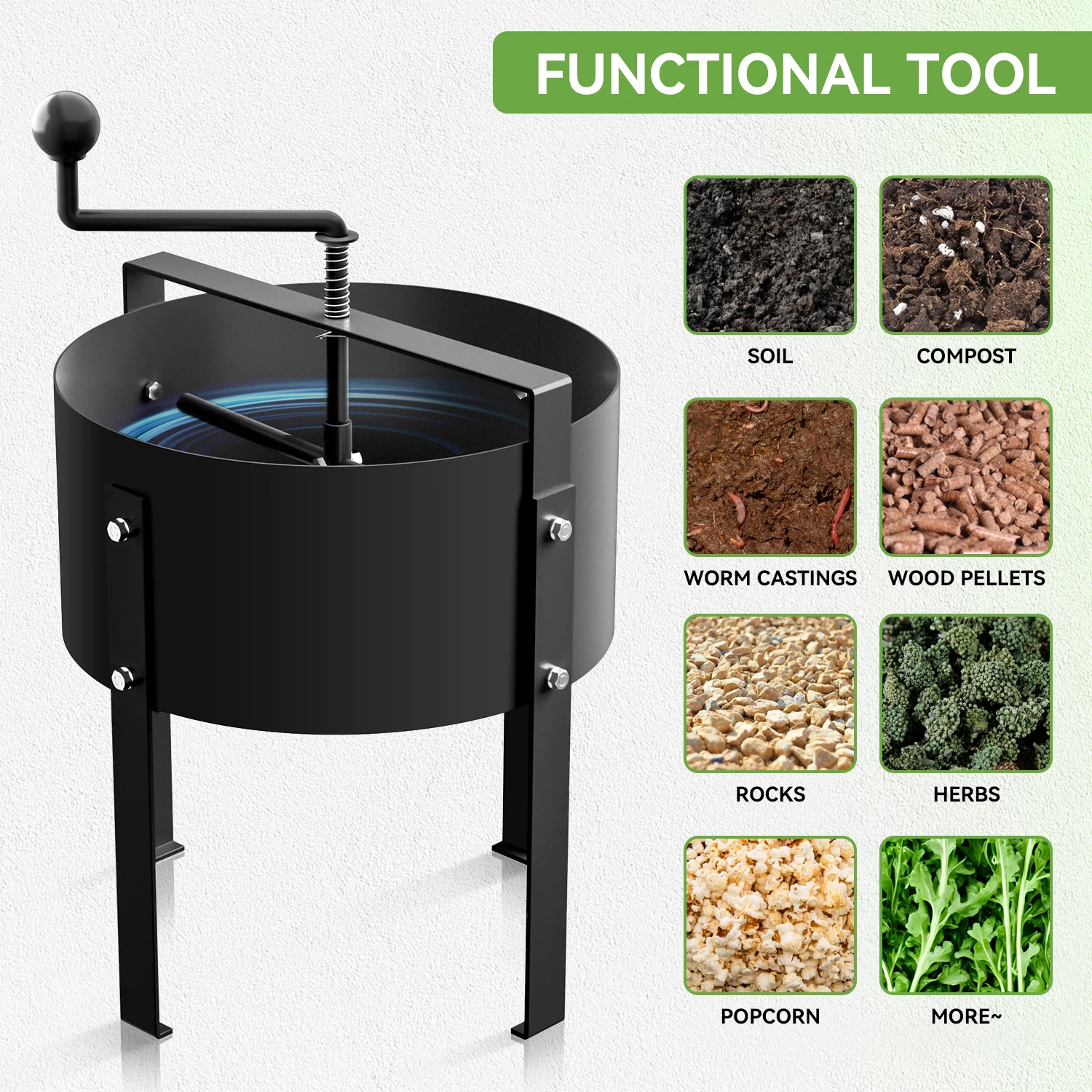 13" Sifting Filter 1/5 Inch Mesh Sifting Pan Rotary Soil Sifter Dirt