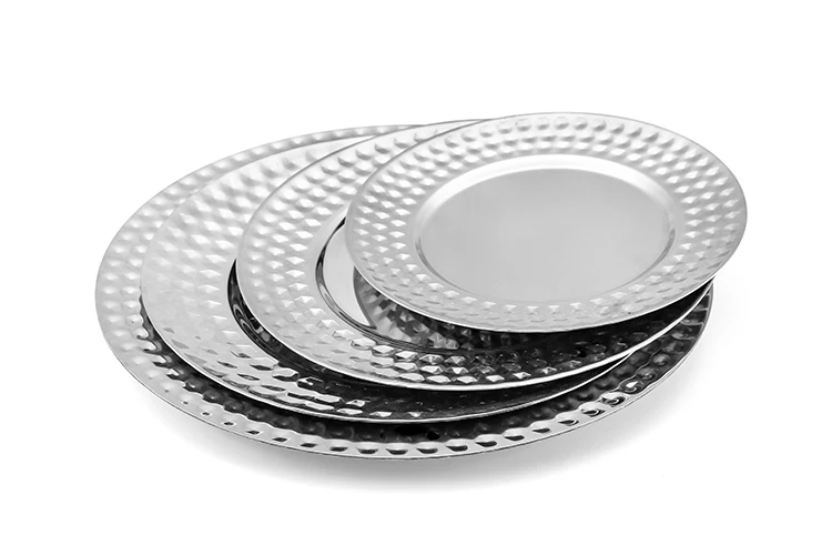 Wholesale Various Size Round Wedding Party Dishware Cake Metal Serving Trays 304 Stainless Steel Plates Food for Restaurant