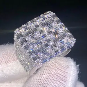 VVS Moissanite Champion Ring Men's 925 Silver Customized Iced Baguette Diamond Wedding Religious Style Party Original Pinky