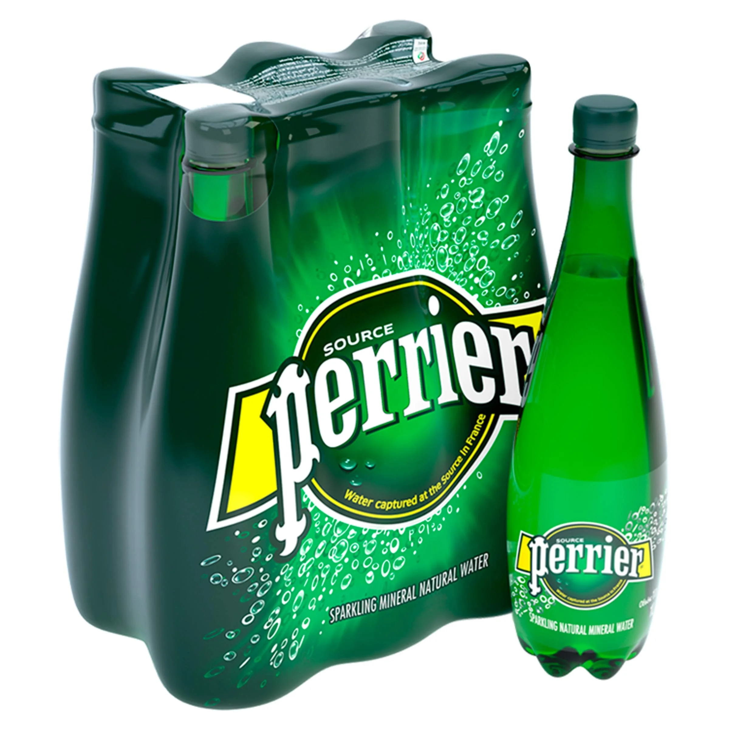 Perrier Natural Sparkling Water Glass And Plastic Bottles And Can