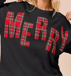 High Quality Winter Autumn Printed Christmas Hoodie Women 100% Cotton Applique Embroidery Custom Logo Pullover Crew Neck