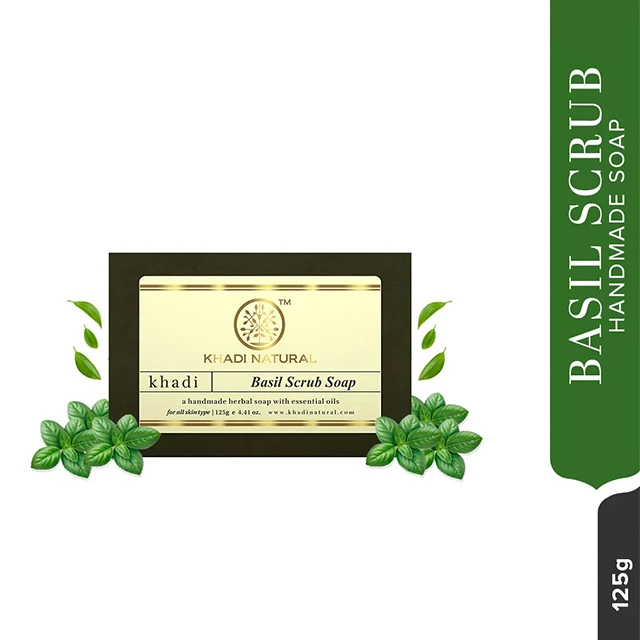 Khadi Natural Herbal Basil Scrub Soap 125g