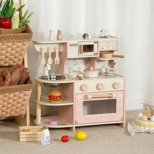CPC CE EN71 Certified Wooden Play Kitchen Set Kids Pretend Cooking Stove Coffee Maker Microwave Washing Machine Accessories