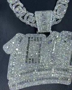 Round Cut New Trendy Personalized Number Fully Iced VVS Moissanite Gold Plated S925 Sterling Silver Hip Hop Party Pendant