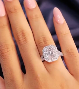 Double the sparkle double the elegance This Emerald Cut Double Halo Pave Band Ring is a timeless masterpiece Anniversary Gifts