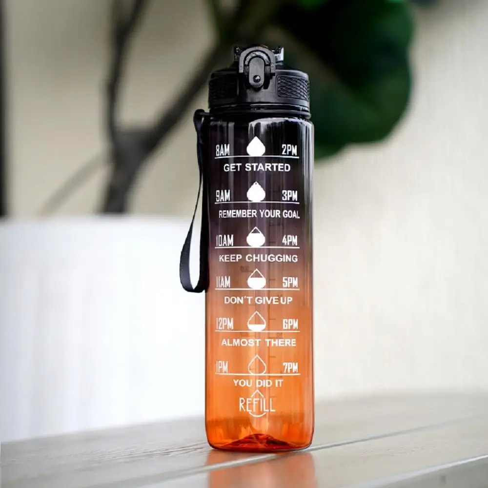 32oz Motivational Time Marker Water Bottle with Straw, Light-weight ...