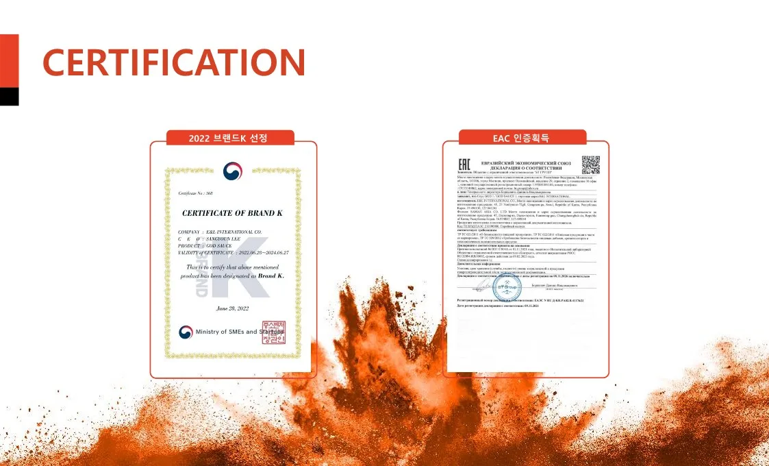 Korean High Quality Cooking Chili Sauce Pouch Package Condiment Chili