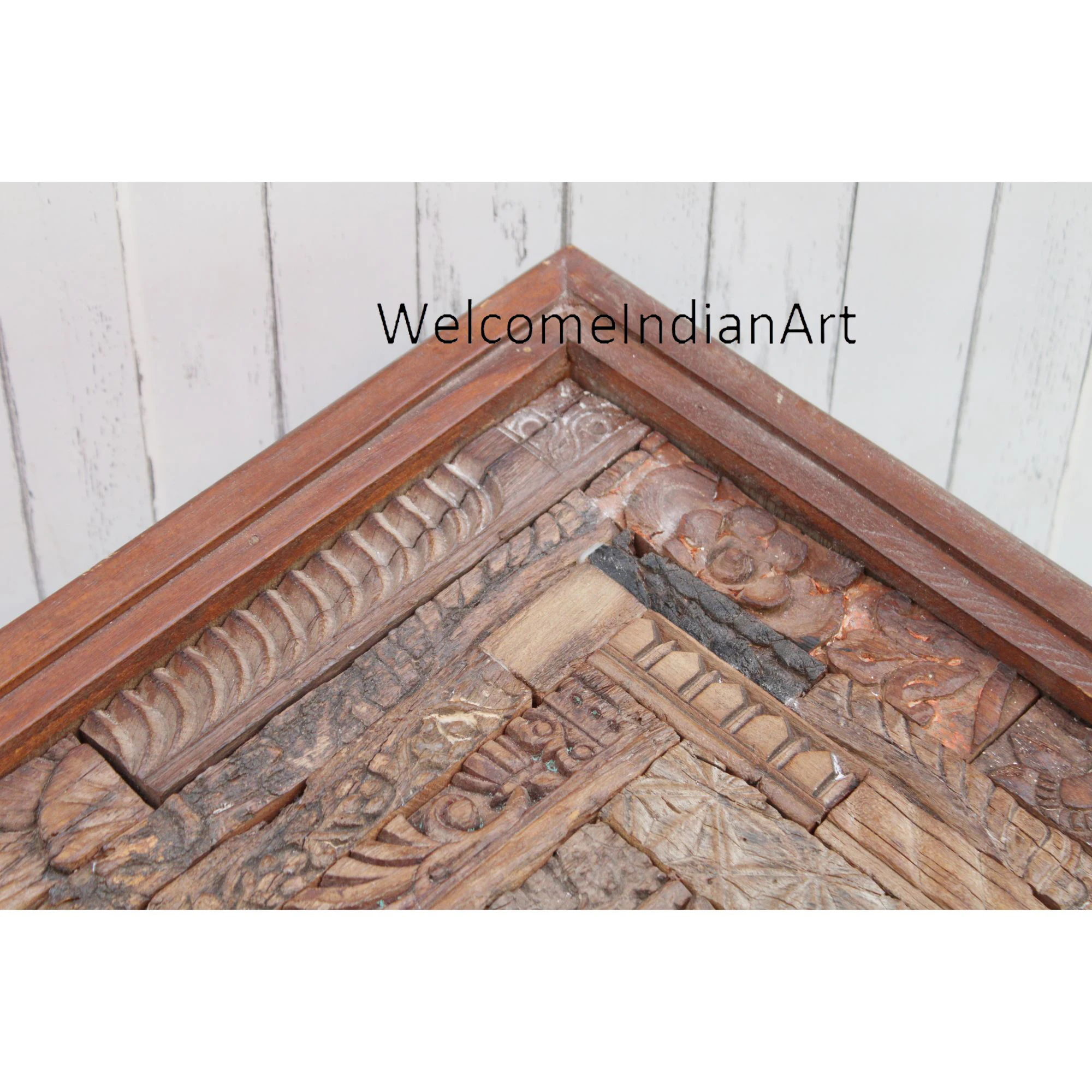 Handcrafted Wooden Coffee Table Traditional Printing Block Design Artistic Centerpiece Portable Unique Home Furniture for Living
