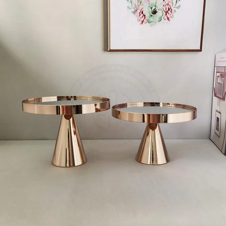 Luxury Mirror Cake Stand Party Dessert Display Wedding Round Gold Cake Pedestal Metal Cake Stand Set Decorating