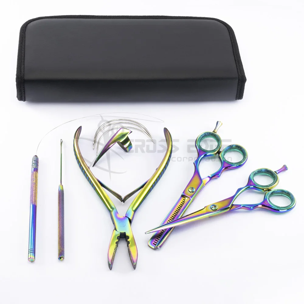 Wholesale Professional Quality Hair Cutting Scissors Set C Type Needles Hair Extension Tools Kit
