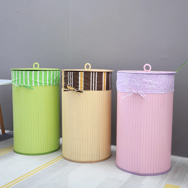 Foldable Eco Friendly Durable Bamboo Wood Woven Cloth Laundry Basket
