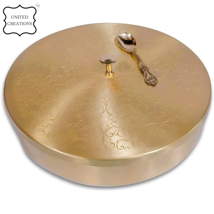 Handcrafted Spice Box in Brass With Spoon 7 Containers 100 ML Kitchen Accessories Gold Color Plated Antique Brass Spice Box