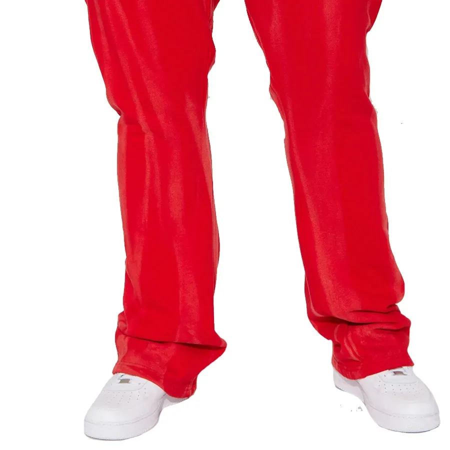 Top Quality Men Red Color Fleece Washed Flared Sweatpants With Elastic