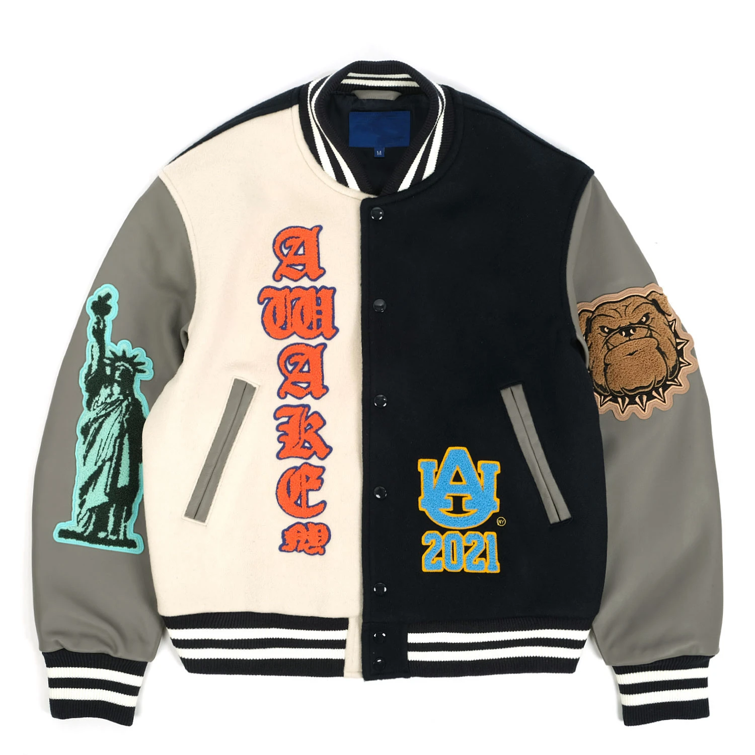 Unisex Men's Canvas Varsity Jackets with Letter Graphic Color