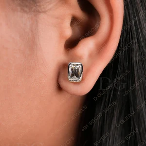 Lab Grown Diamond Drop Earring 14K Trendy Cut CVD Bezel Set Screw Back Rose Gold Engagement Wedding Party Christian Anniversary