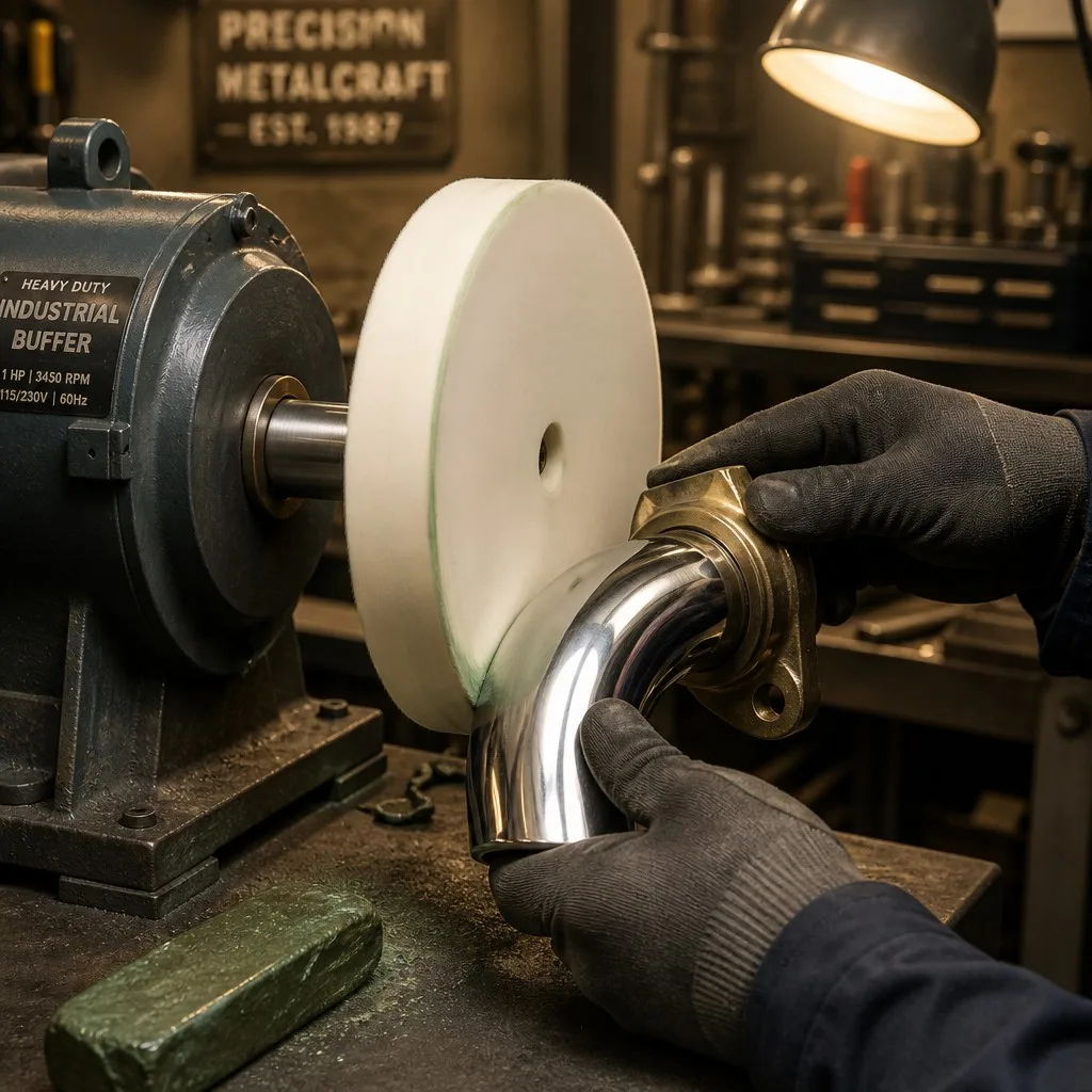 Industrial Metal and Stainless Steel Elbow Buffing on Heavy Buffer