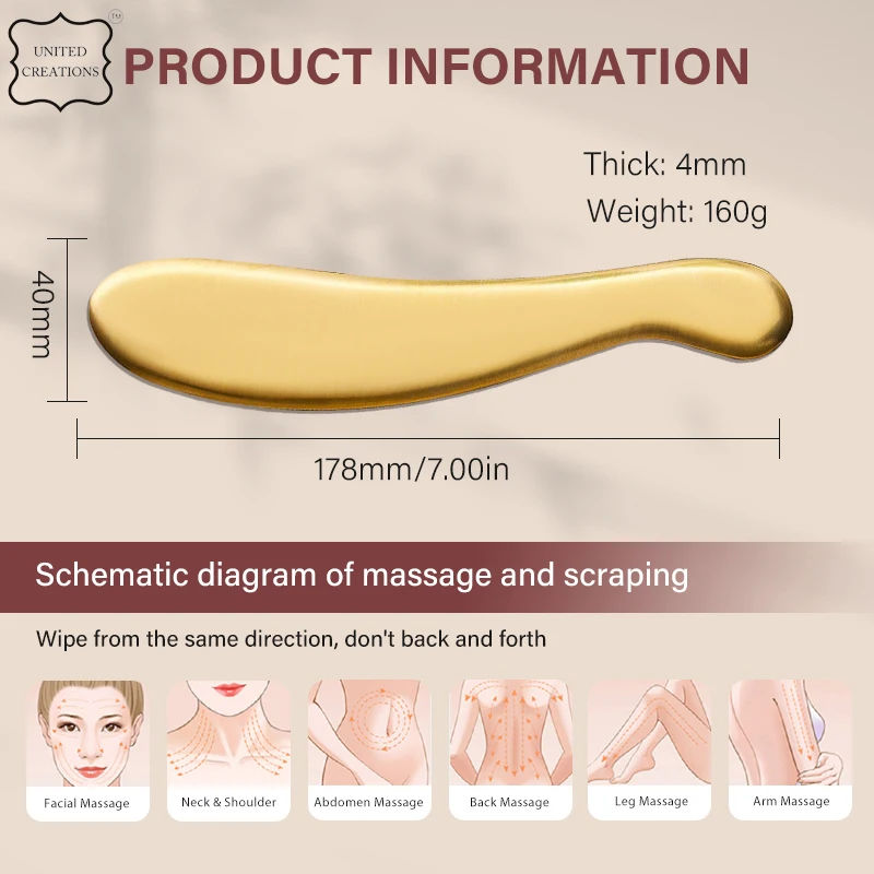 Copper Scraping Board Golden Metal Guasha Massager Drainage Body Skin Firm Shaping Brass Kansa Facial Care Gua Sha Tool