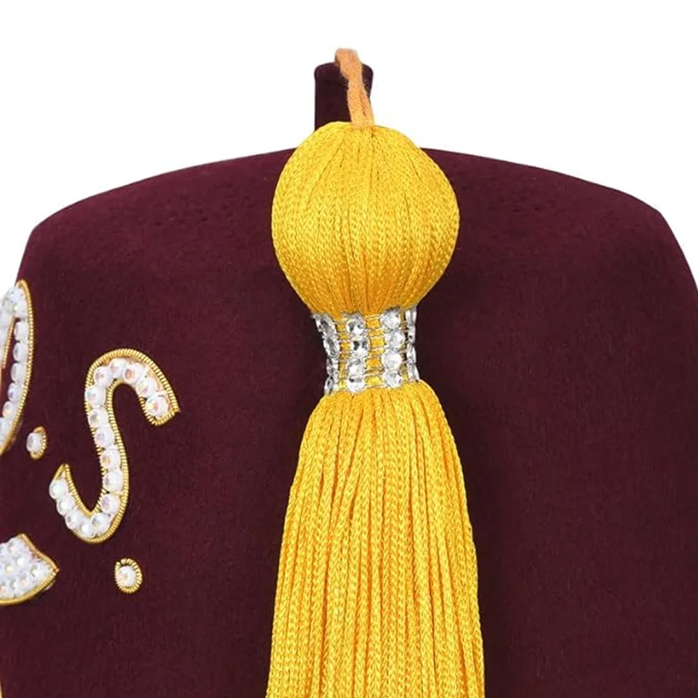 Shriners Masonic Fez Hat With Rhinestones And Gold Bullion Threads Fez
