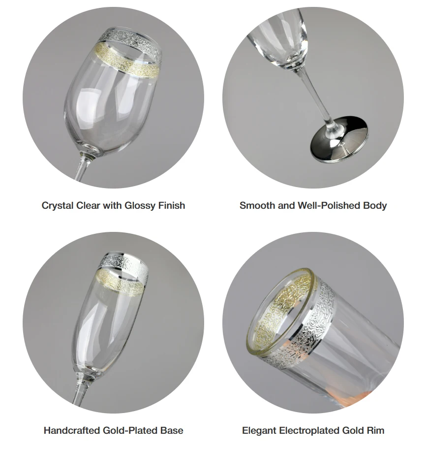 Silver Trim Platinum Rim Lead Free Crystal Champagne Flute Brandy Snifter Collins Old Fashioned Wine Glass Goblets Set