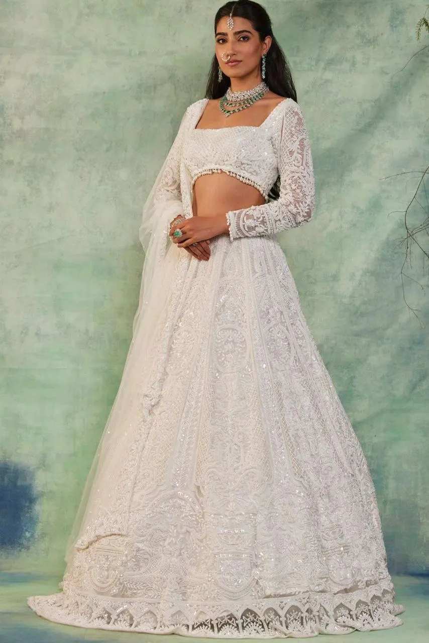 2025 Refined Designer Indian White Color Bridal Lehenga Choli Unstich Design Wedding Lahnga Choli Wholesaler