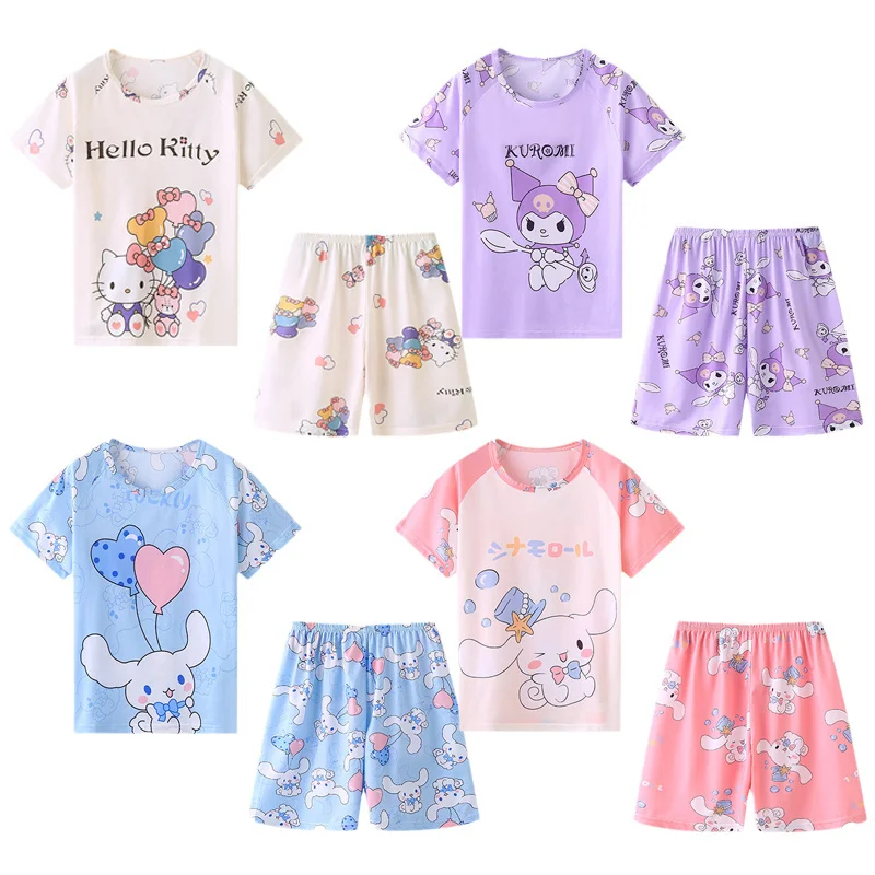 Kawaii Sanrios Kts Kuromi Cinnamoroll Children's Summer Thin Pajama Two ...