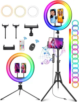 STALLY 13.3" Ring Light Tripod Stand Music Mode Wireless Remote 3 Phone Holders 3 CCT Modes 48 RGB Colors Adjustable Color Temp