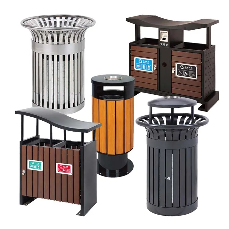 Woodview Outdoor Recycling Trash Can with Dual Litter Bin & Trash Bin, Plastic Wood Outdoor Double Trashcan Outdoor Dustbin