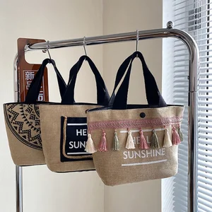 2026 Autumn and Winter New Canvas Shopping Women's Handbag Beach Bag Storage Bag Net Celebrity Hand-held Cosmetic Bag