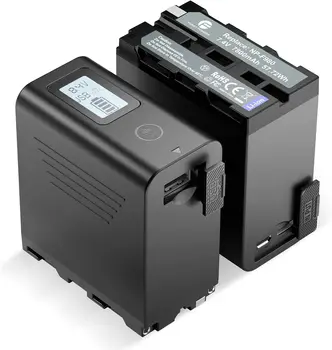 FirstPower NP-F970 Battery 2-Pack with USB Output LCD Display, Compatible with Sony Handycam Video Light Monitor, Replacement