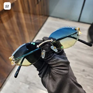 Hot Sale VVS Moissanite Diamond Fancy Classic Design Anti-Reflective Rimless Blue Yellow Custom Luxury Sunglasses Men Women