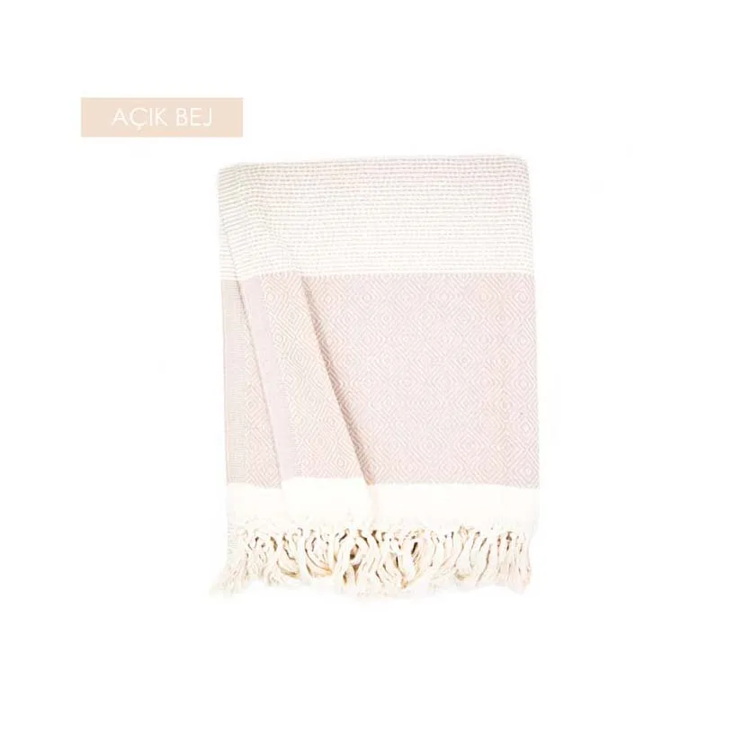 Eti Diamond Turkish Towel Throw Blanket Recycled Cotton Blend Modern Striped Summer Portable Embossed Rashel Woven Tassel