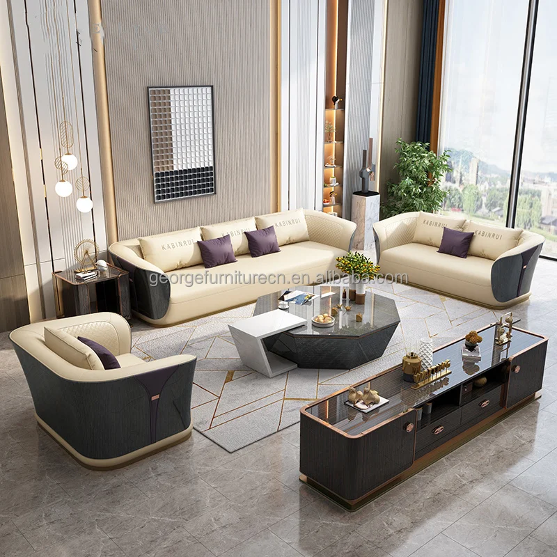 Conjunto De Muebles Modernos De Cuero Italiano,Sofá Seccional De Lujo