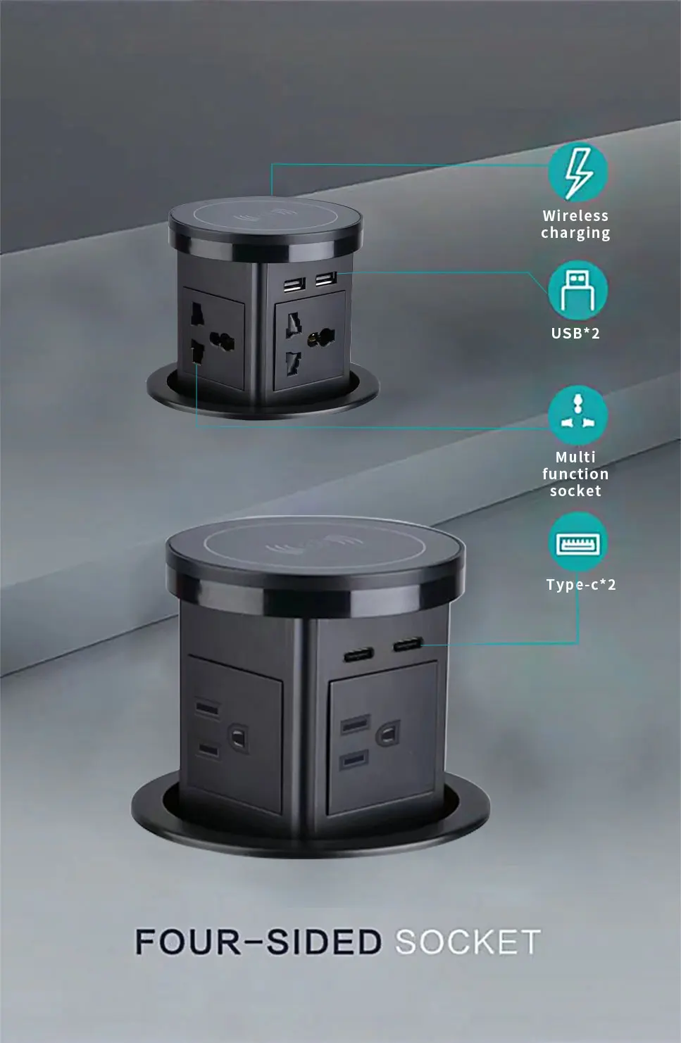 Water Proof Office Desk Kitchen Island Retraction Socket