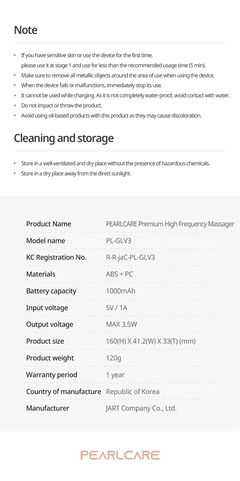 Pearlcare Galvanic Beauty Personal Care Facial Tool Beauty Skin Care