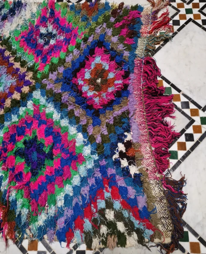 Vintage Moroccan Handmade Berber Boucherouite Rug Authentic Large