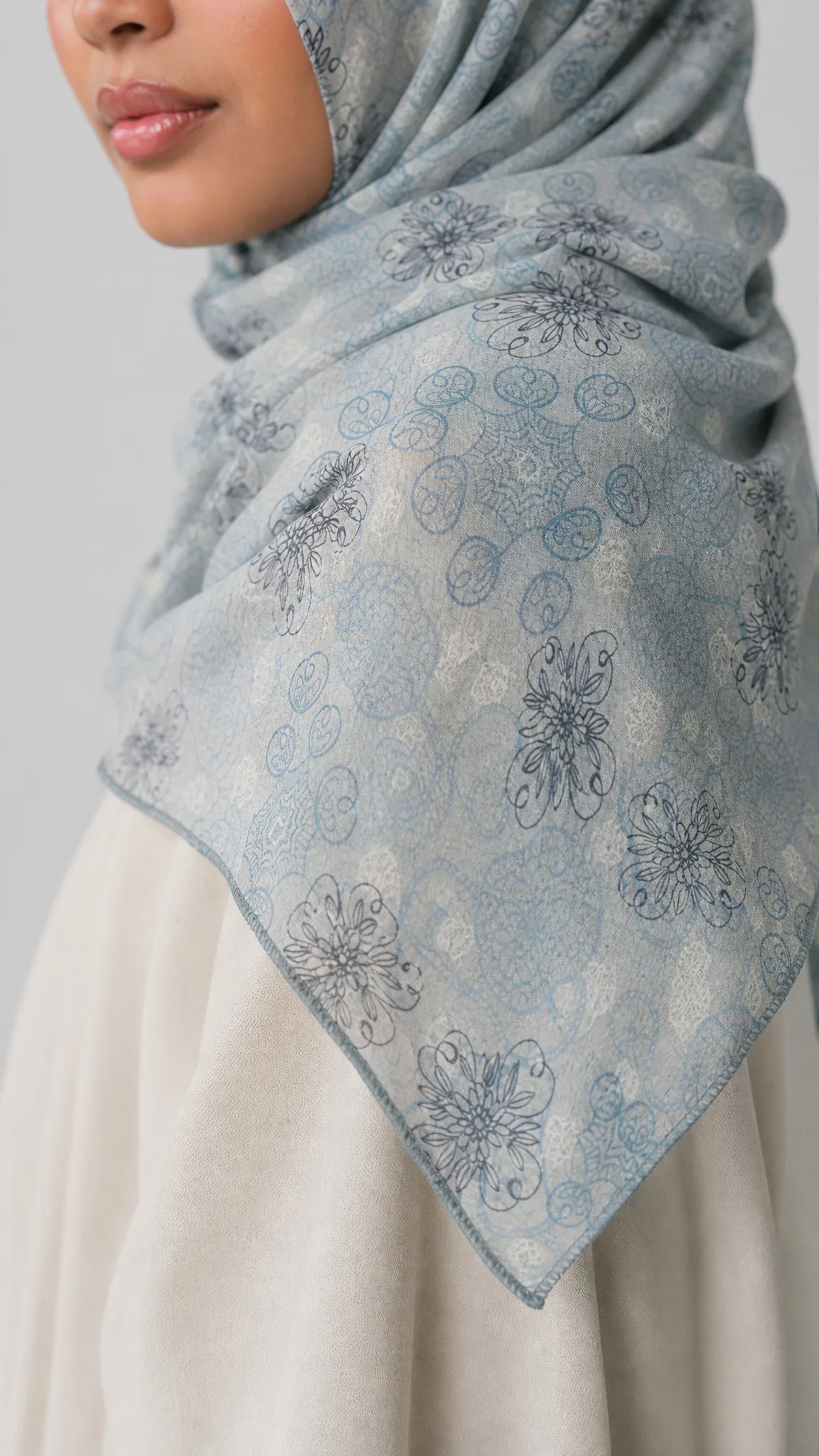 Custom Printed Modal Hijab Paisley Blue view 5