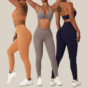 Quality Womens Sport Bra Solid Breathable Legging Yoga Set Custom logo Ladies 2piece Yoga Sets